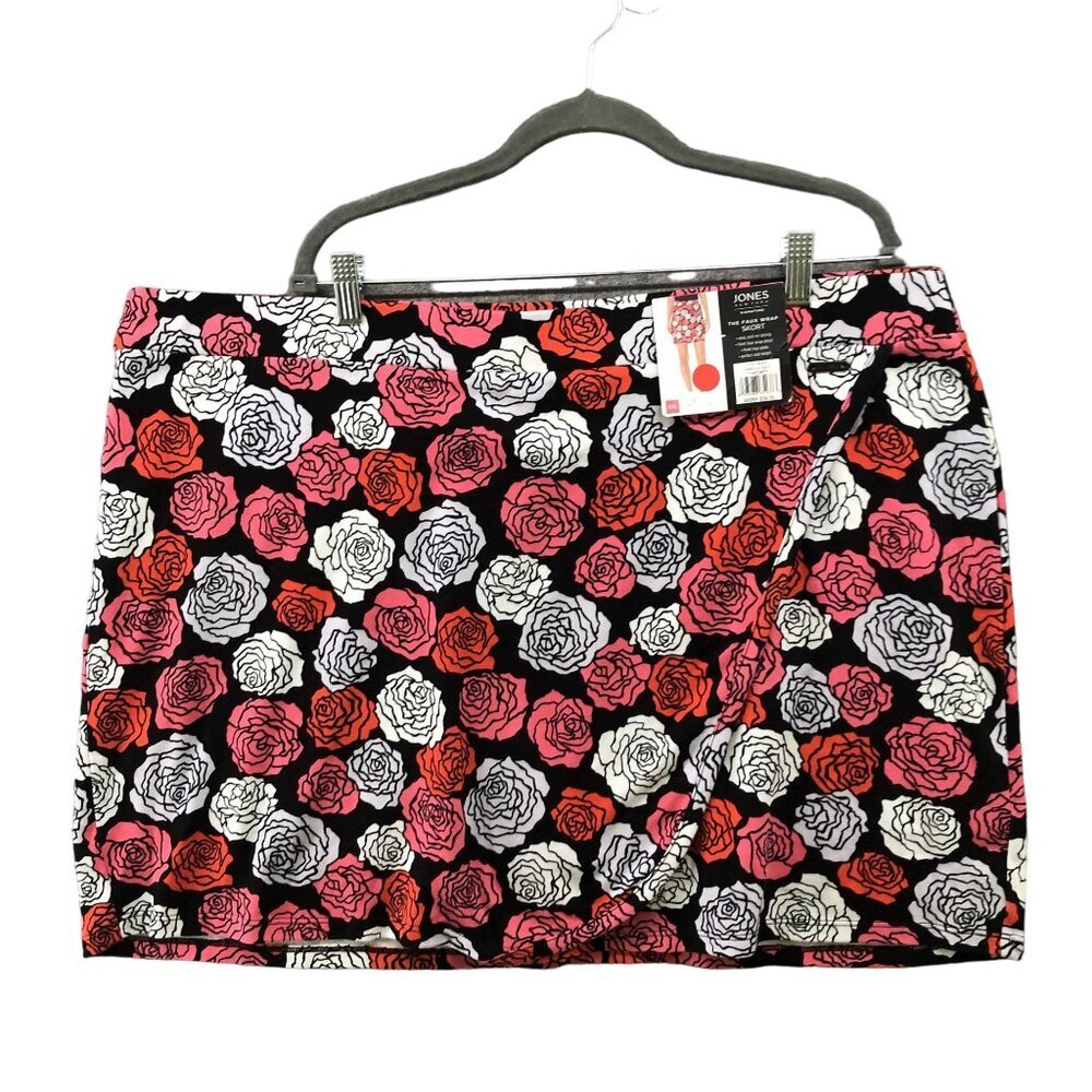 NWT Jones New York Faux Wrap Skort Size XXL Pink Floral Cotton Mini Athletic